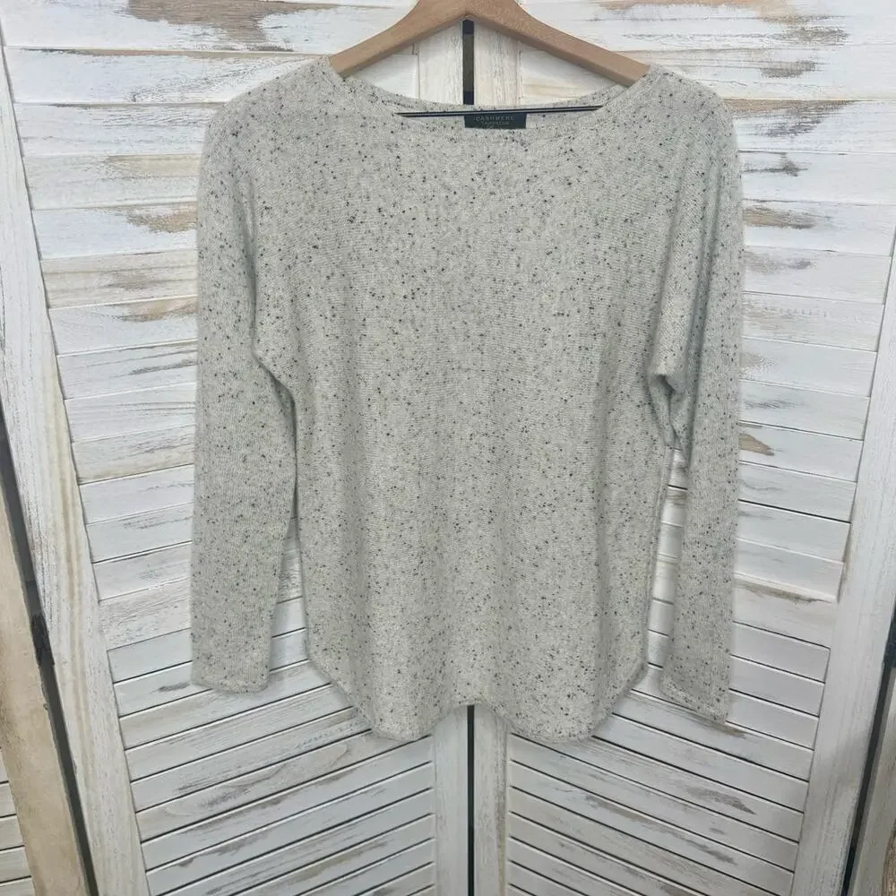 CHARTER CLUB LUXURY CASHMERE Womens M 100% Cashmere Sweater Beige Speckled Black